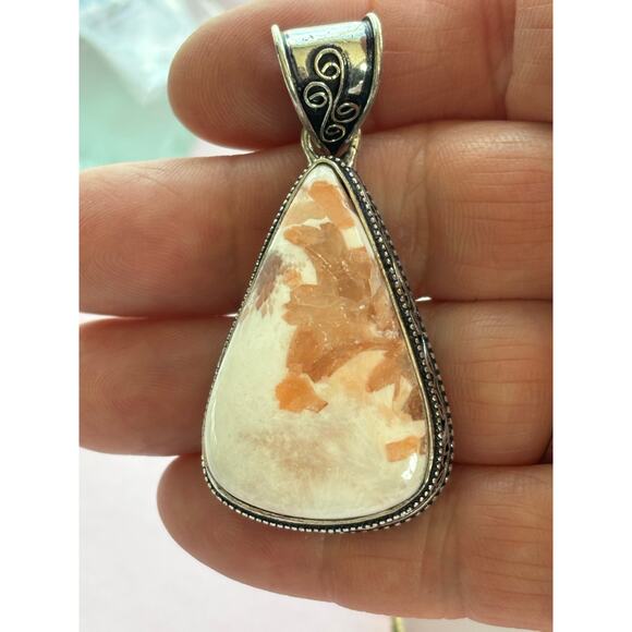 925 Sterling Scolecite Teardrop Pendant - Picture 3 of 6